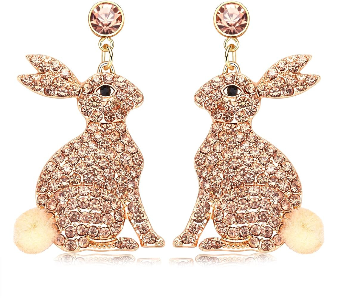NVENF Easter Earrings Rhinestone Rabbit Bunny Dangle Earrings for Women Girls Statement Spring Th... | Amazon (US)