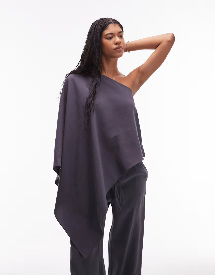 ASOS DESIGN modal one shoulder draped top in slate grey | ASOS (Global)