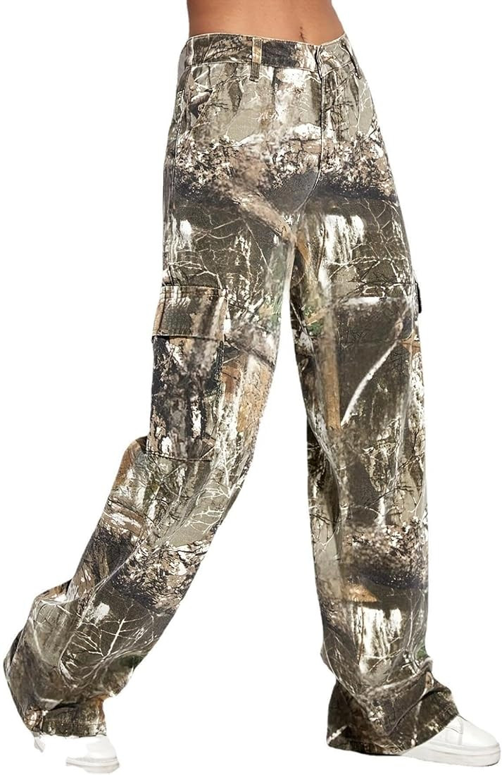 Voghtic Women's Camo Cargo Pants Wide Leg Y2K Camouflage Army Fatigue Sweatpants with Flap Pocket... | Amazon (US)