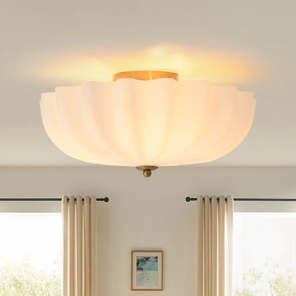 3-Light Opal Pleated Glass Semi-Flush Mount | Wayfair North America