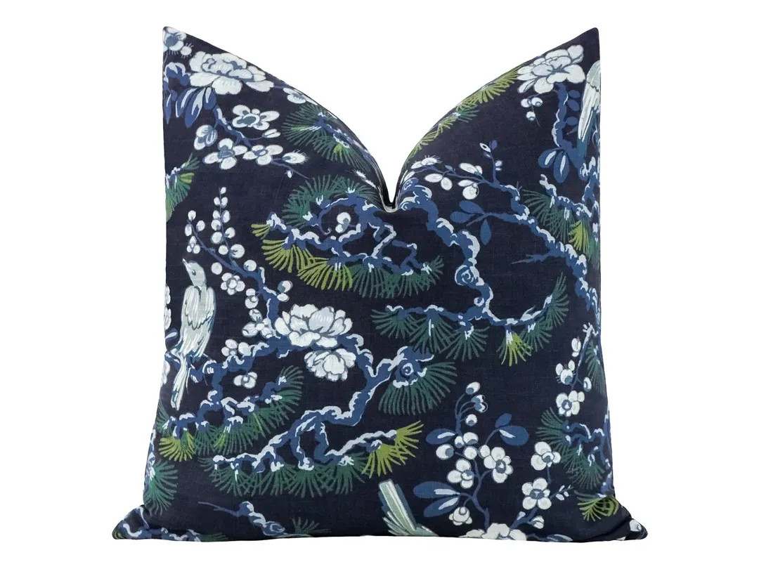 Trellis Linen Print // Navy Pillow | Chinoiserie Print | Chinoiserie Floral Print Pillow | Chinoi... | Etsy (US)