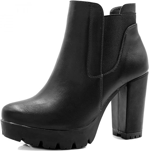 Allegra K Women's Chunky High Heel Platform Zipper Chelsea Boots | Amazon (US)