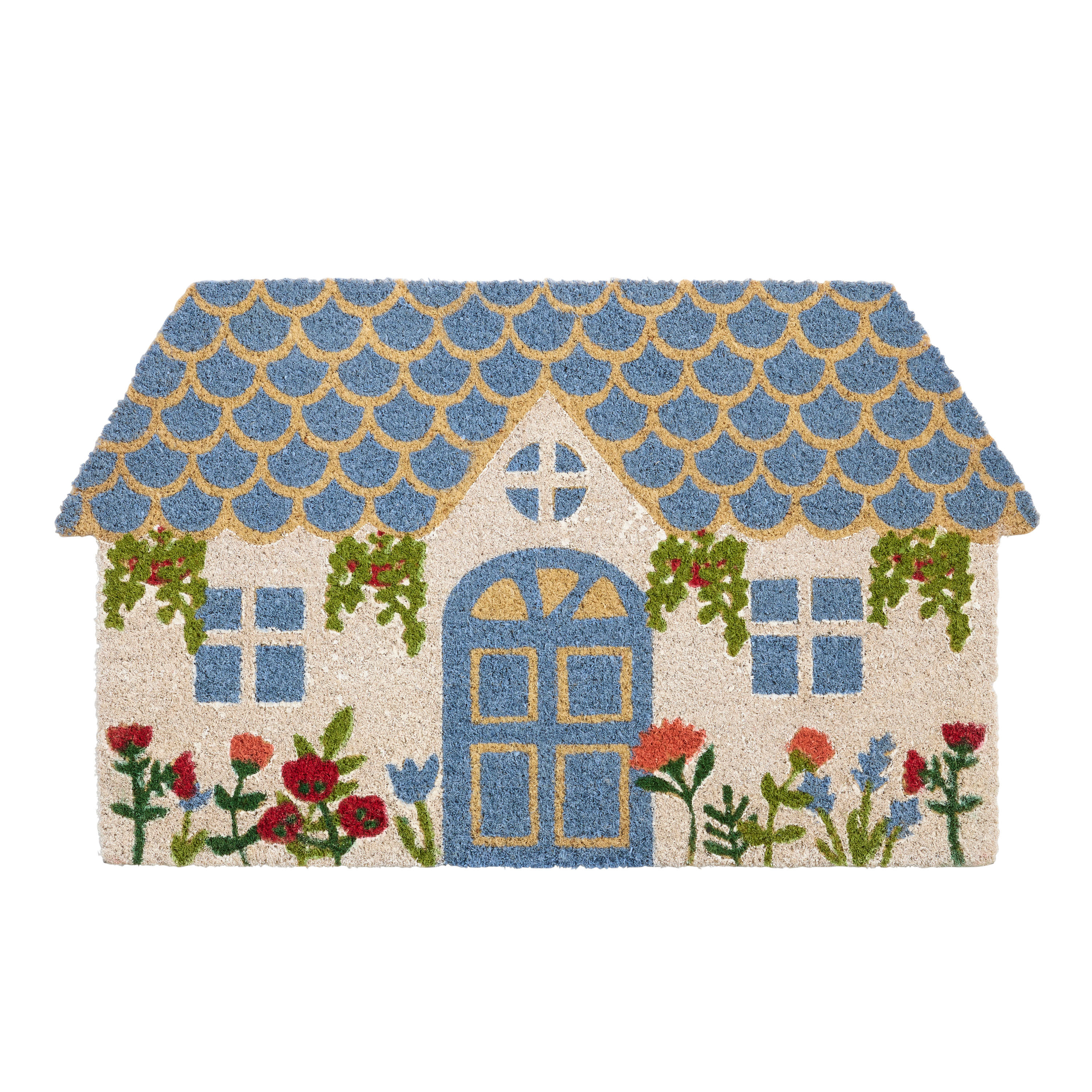 Multicolor Floral Cottage Shaped Coir Doormat | World Market