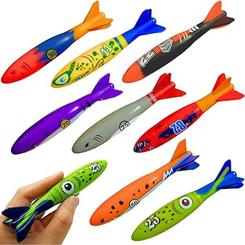 Haktoys 8-Pack Diving Torpedo Pool Toys – Underwater Gliding Pool Torpedoes for Kids & Adults |... | Amazon (US)