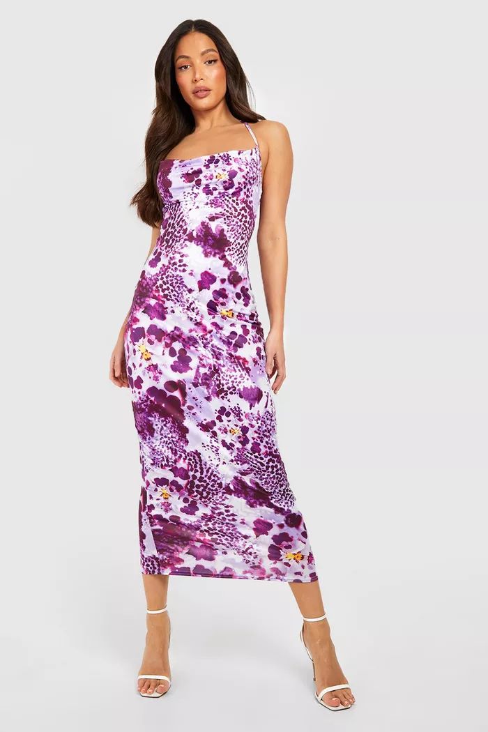 Tall Lilac Floral Cowl Front Midaxi Dress | Boohoo.com (US & CA)