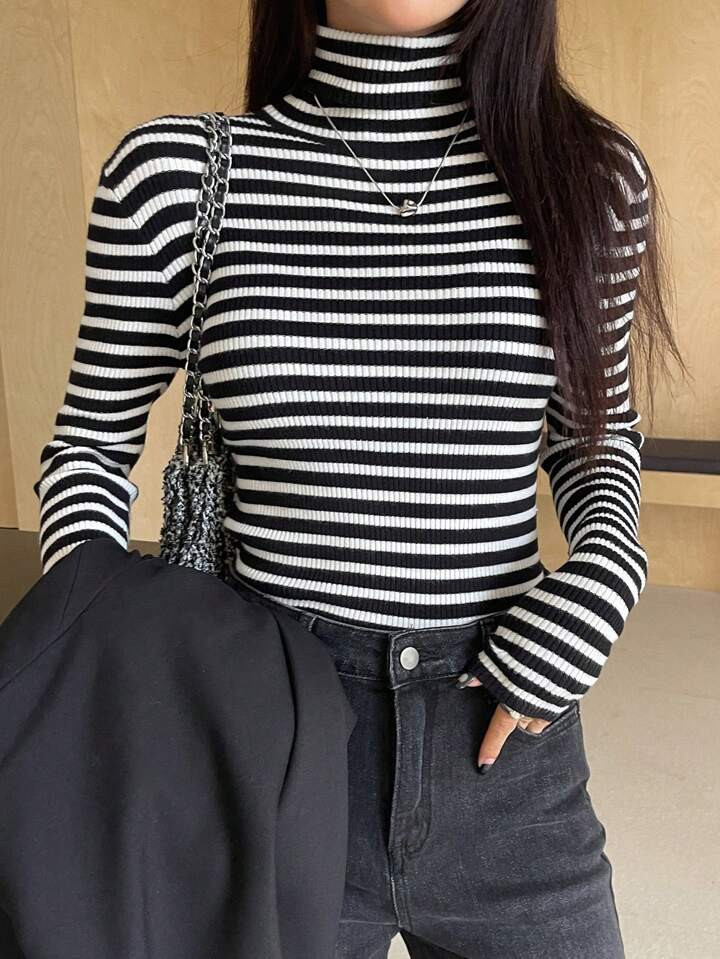 DAZY Women Turtleneck Long Sleeve Simple Casual Slim-Fit Sweater, Autumn New Arrival,Long Sleeve ... | SHEIN