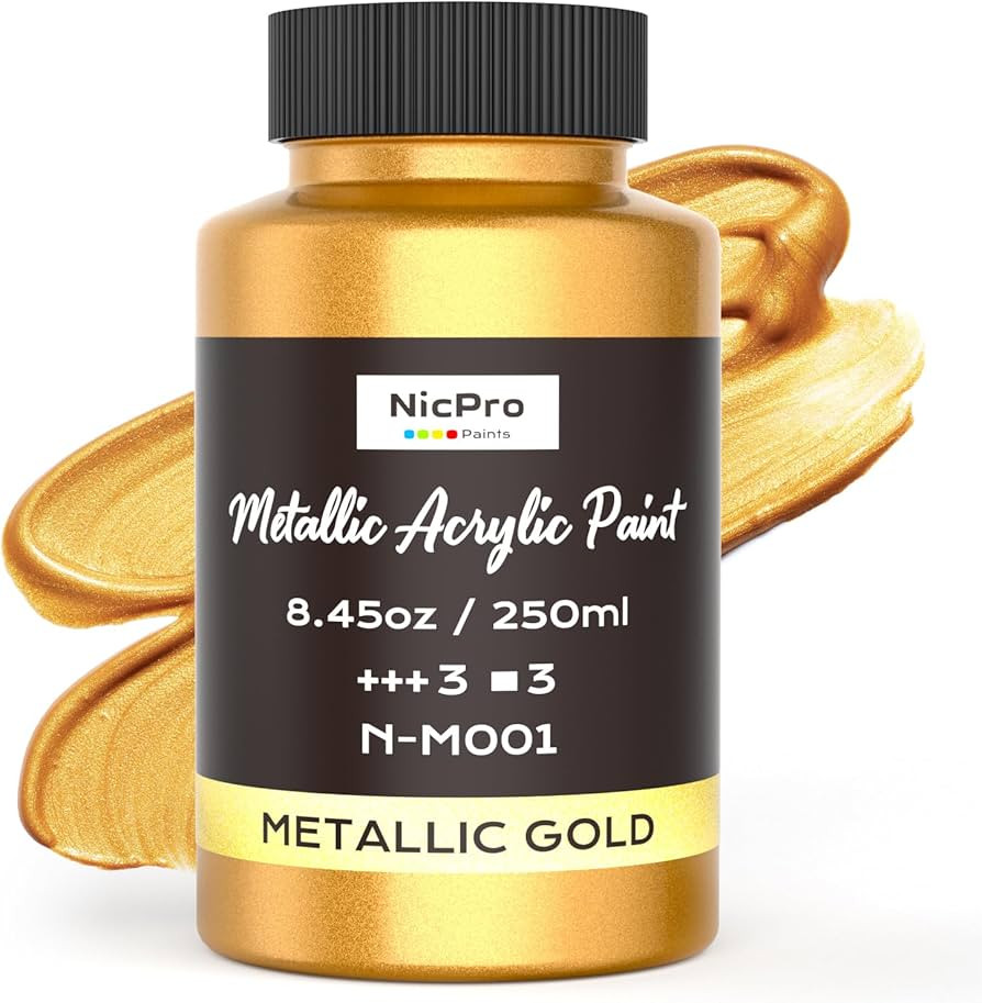 Nicpro Metallic Gold Acrylic Paint, 8.45oz/250ml Large Gold Leaf Paint, Non Toxic, Non Fading Cra... | Amazon (US)