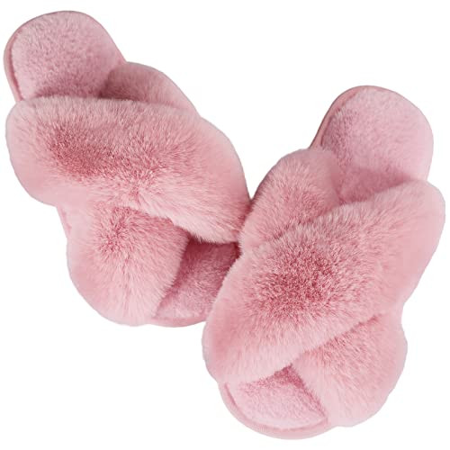 Womens Fuzzy Memory Foam Slippers - Ankis Cross Band Cozy Plush Home Slippers Fluffy Furry Open T... | Amazon (US)