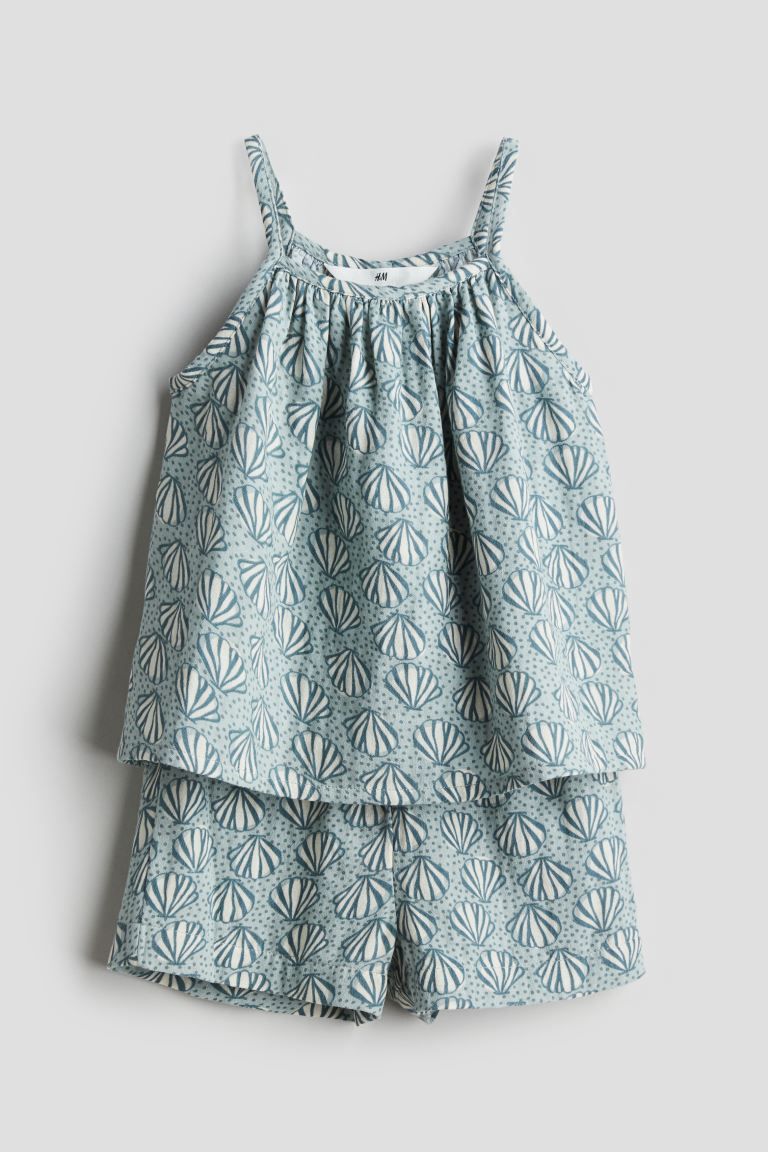 2-piece Double-weave Cotton Set - Turquoise/patterned - Kids | H&M US | H&M (US + CA)