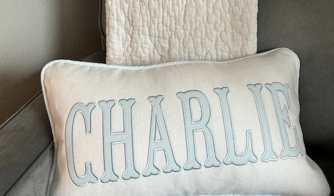 Applique Pillow Cover, NAME and Piping Trim Color of Your Choice, 100% White Linen - Etsy | Etsy (US)
