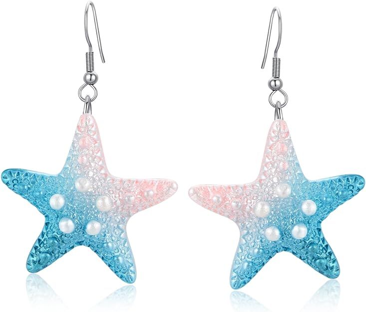 Starfish Earrings for Women,Colorful Sea Star Vibrant Dangle Earrings Beach Chic Women Gift Ocean... | Amazon (US)