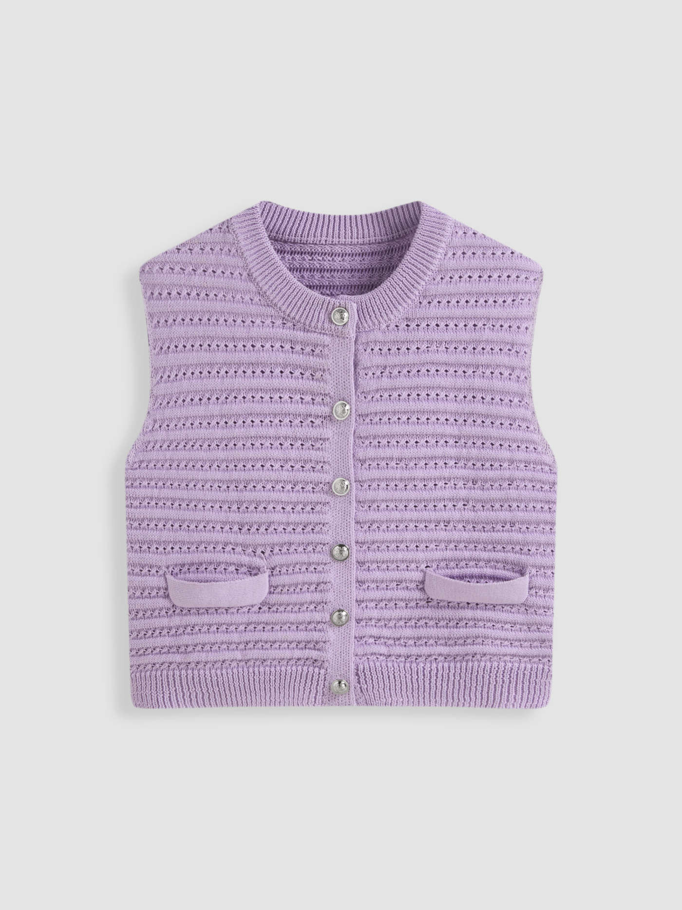 Knitted Round Neckline Solid Button Crop Vest | Cider