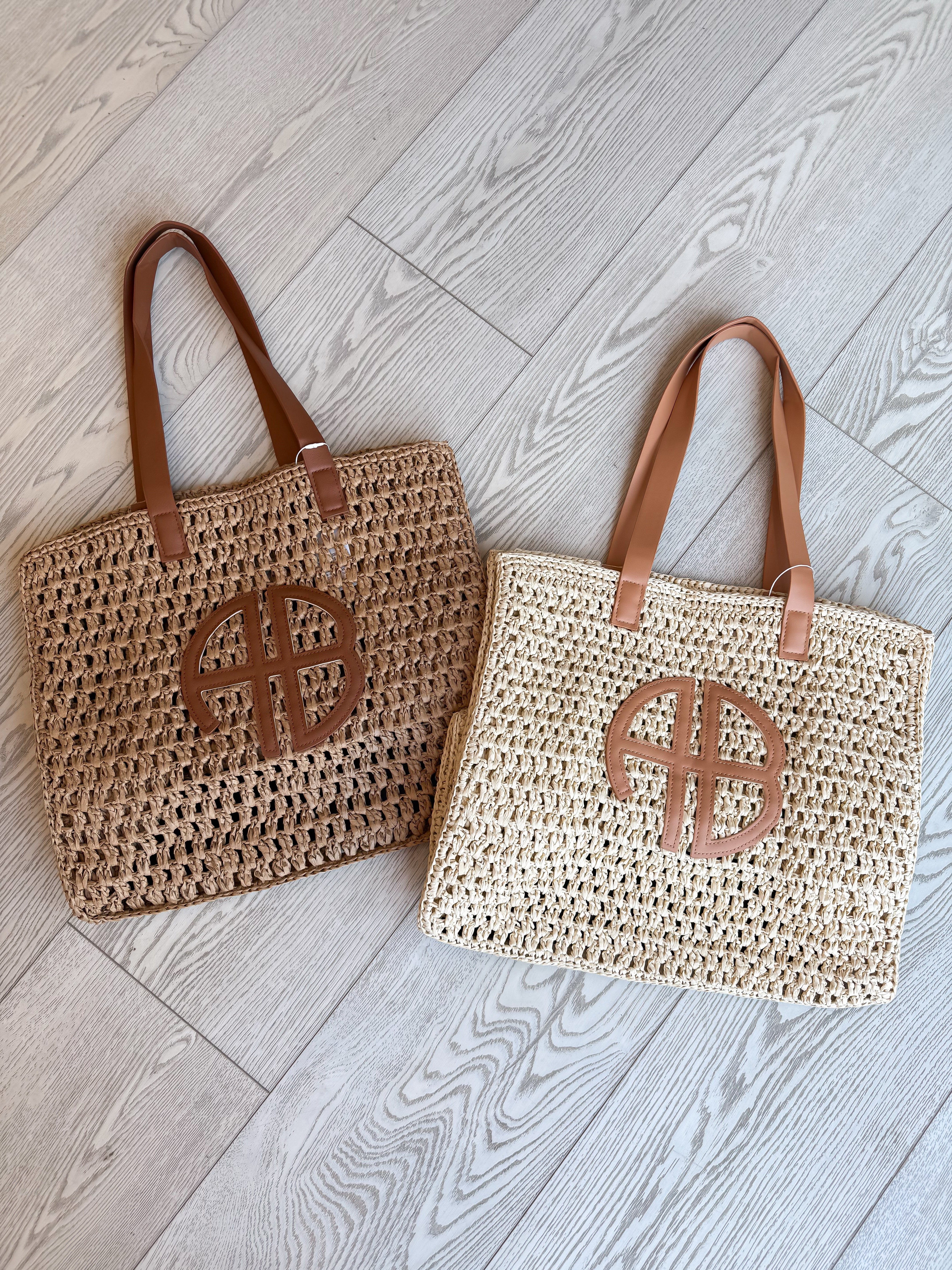 NEW!! "At The Coast" Straw Beach Tote in 2 Colors! | Glitzy Bella