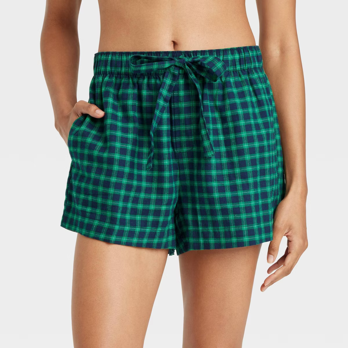 Women's Check Flannel Pajama Shorts - Auden™ Green M | Target