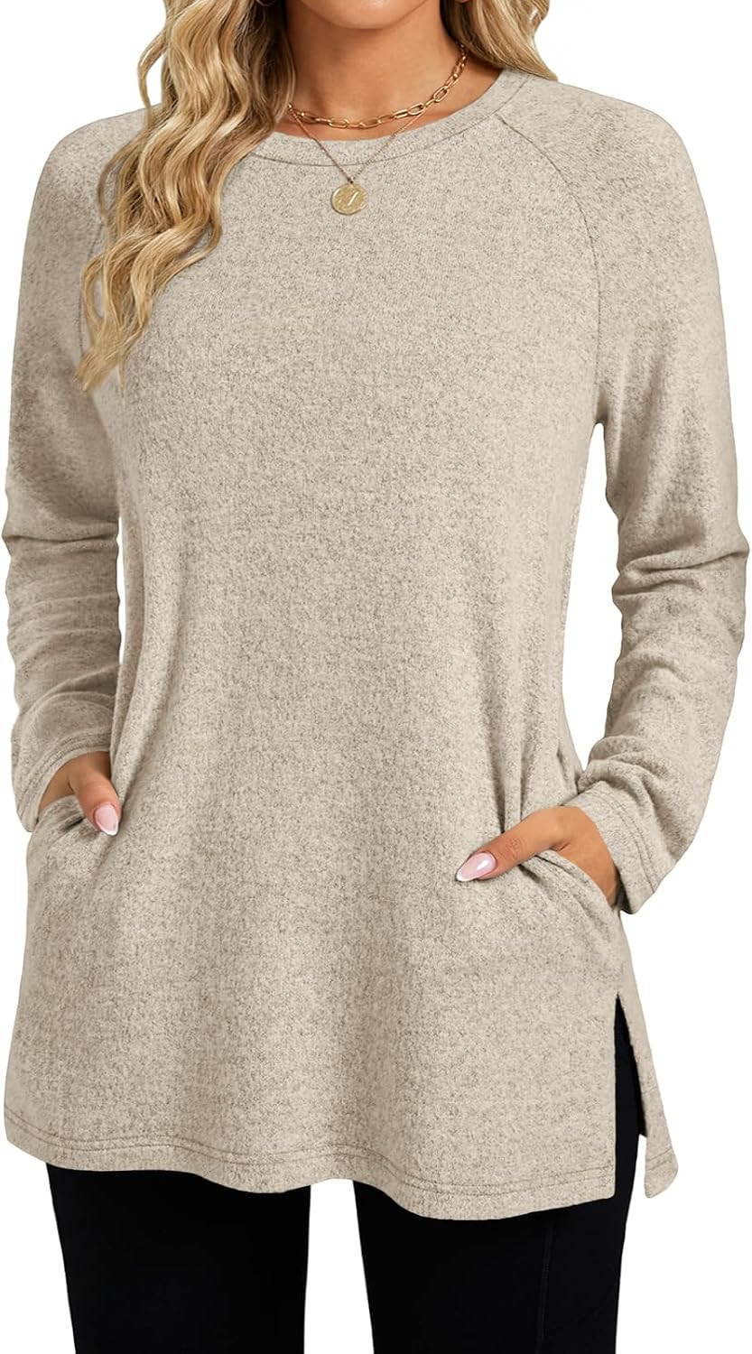 Womens Tunic Tops Lightweight Sweater Long Sleeve Shirts with Pockets | Amazon (US)