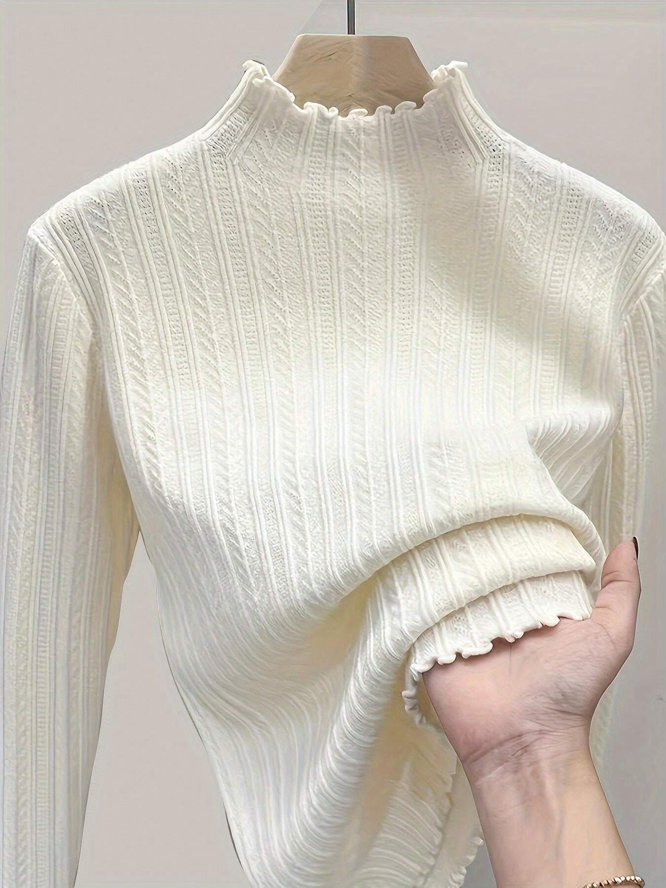 Women's Sweater Mullet Lace Half High Neck Knit Sweater Autumn And Winter Inner Solid Color Botto... | SHEIN