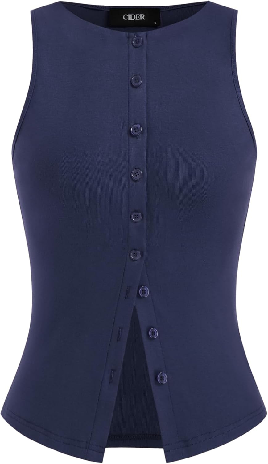 CIDER Women Button Down Tank Tops Sleeveless Ribbed Slim Fit Crop Vest Top Summer Going Out Tank Top | Amazon (US)