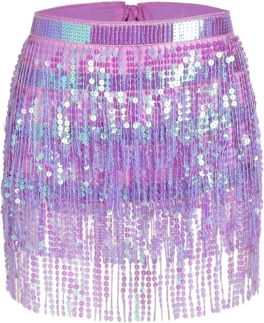 Women's Sequin Tassel Skirts Rave Fringe Hip Scarf for Festival | Amazon (US)