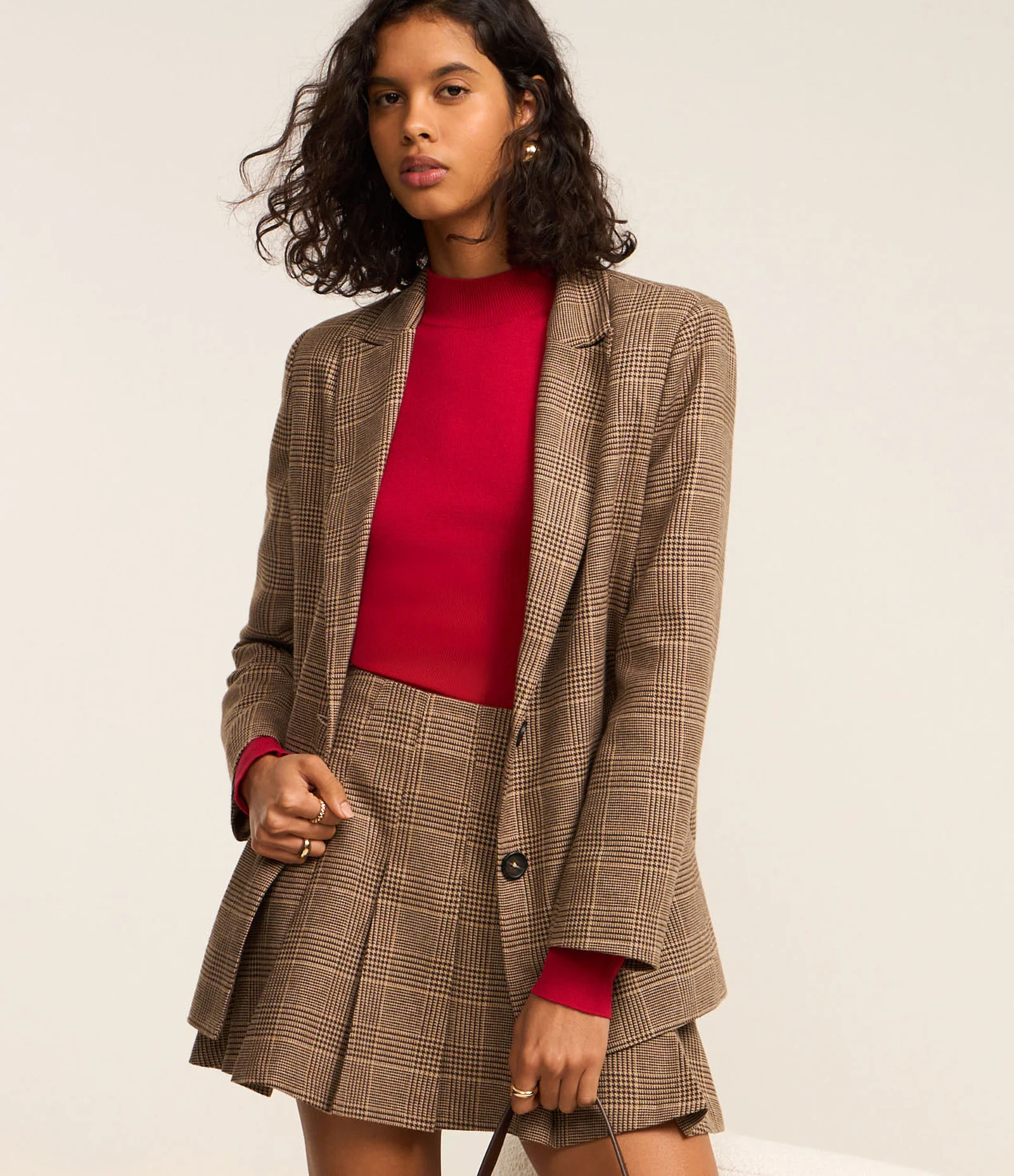 Blazer Oversized em Polivelour Xadrez Príncipe de Gales Marrom - Lojas Renner | Renner (BR)