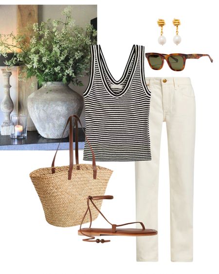 An easy summer look! Love this striped tank top and ivory denim for a lunch out or a chic travel outfit.

Vacation outfit, travel look, Europe outfit 

#LTKSeasonal #LTKtravel #LTKstyletip
