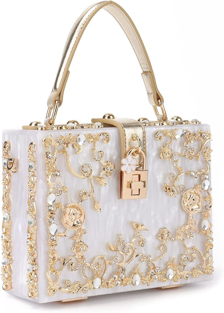 Ynport Women Acrylic Box Purse Elegant Flower Rhinestone Evening Clutch Floral Top Handle Tote Ha... | Amazon (US)
