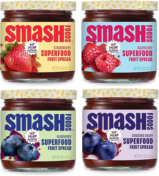 Smash Foods Jam | Classics Variety 4-Pack | Low-Calorie, No Sugar Added Keto Jam with Upcycled Fr... | Amazon (US)