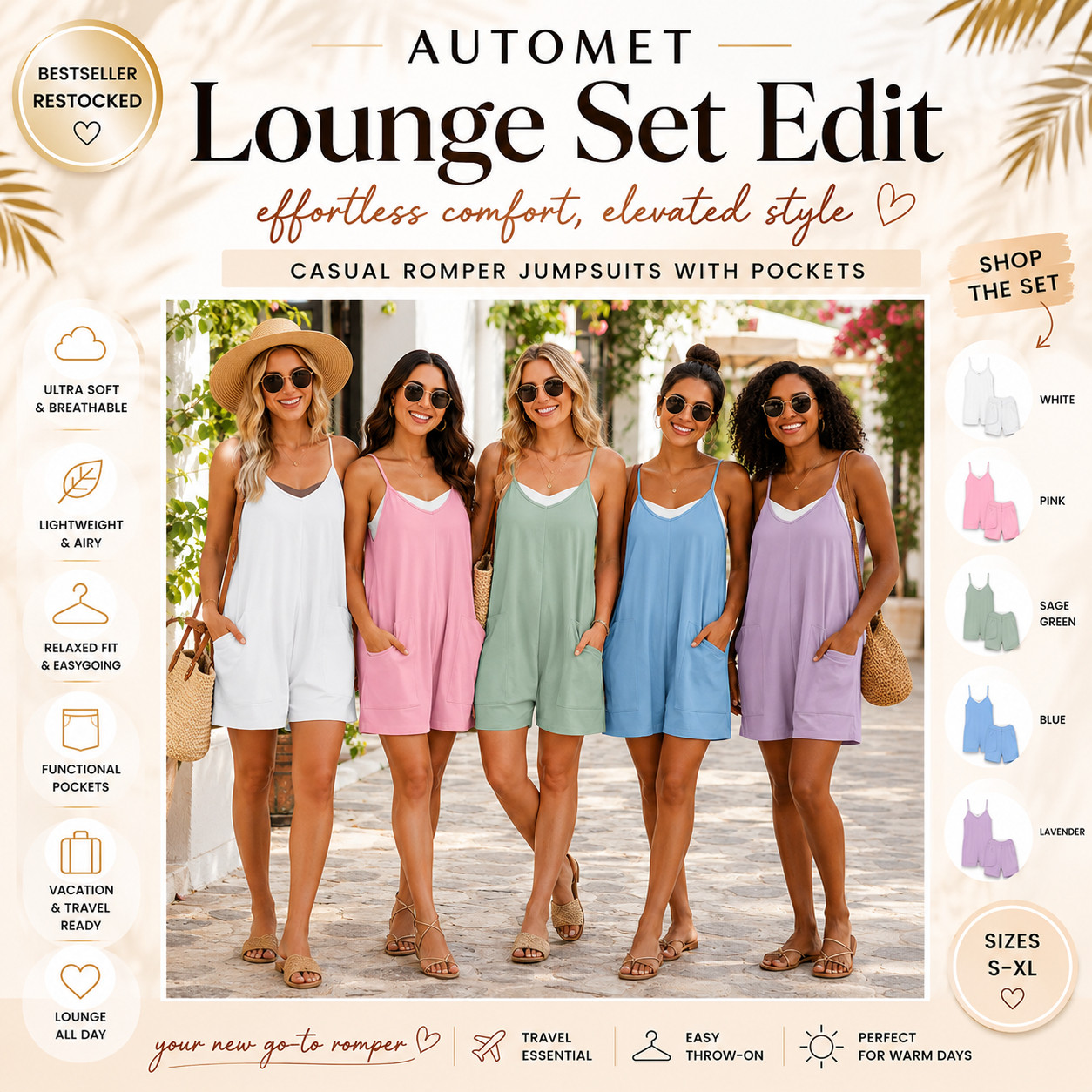 AUTOMET Summer Chic | Casual Romper Jumpsuits with Pockets (!!)

Easy romper jumpsuits that make summer outfits feel soft, effortless, and instantly vacation-ready ☀️ 

These AUTOMET romper jumpsuits are such strong Amazon fashion finds if you want one-piece comfort that still looks cute, relaxed, and polished enough to wear out.

The ultra-soft feel, lightweight fabric, relaxed fit, adjustable-style straps, functional pockets, and easy one-and-done design are what make these so good for warm-weather dressing.

What I love about these is that they give “throw it on and the outfit is handled” energy!!

They’re perfect for beach days, travel days, airport outfits, resort mornings, coffee runs, errands, poolside lounging, lake weekends, cruise outfits, and casual summer plans when you want to feel comfortable without looking sloppy.

The colors make this edit feel so pretty and wearable — white feels clean, pink feels feminine, sage green feels soft, blue feels coastal, and lavender feels sweet and vacation-ready.

Pair them with flat sandals, raffia bags, sunglasses, straw hats, simple gold jewelry, beach totes, sneakers, or a button-down layered over top for that easy lounge-to-vacation look that still feels styled.

This is the kind of piece that closes because it solves the summer outfit problem fast: 
soft, breathable, comfy, packable, pocket-friendly, and easy enough to wear on repeat.

I did the digging for you — if you want an Amazon romper that feels cute, comfortable, travel-ready, and actually useful for summer, these AUTOMET jumpsuits are the ones I’d check before the bestseller restock starts moving again.

📌 SAVE this for vacation outfits, airport outfits, and easy Amazon summer finds.

↓ Everything is linked!

#LTKActive #LTKSaleAlert #LTKTravel