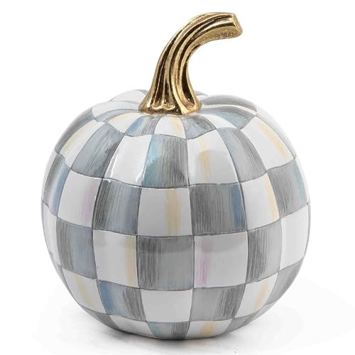 MACKENZIE-CHILDS Mini Decorative Pumpkin for Fall Decor, Autumn Decorations for Home, Gray-and-White Sterling Check | Amazon (US)