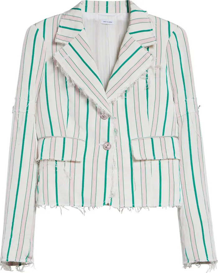 Stripe Sculpted Shoulder Silk & Cotton Jacket | Nordstrom