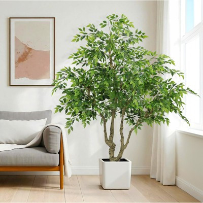 KTMBDW 7ft Artificial Ficus Tree, 82.7" Realistic Ficus Leaves Large Fake Plant, Indoor Outdoor Potted Faux Tree for Garden House Livingroom D¨¦cor | Target
