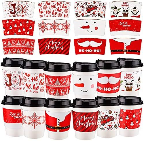Fovths 36 Pack Christmas Party Cup Sleeves with Assorted Colors Hot Chocolate Coffee Tea Corrugated  | Amazon (US)