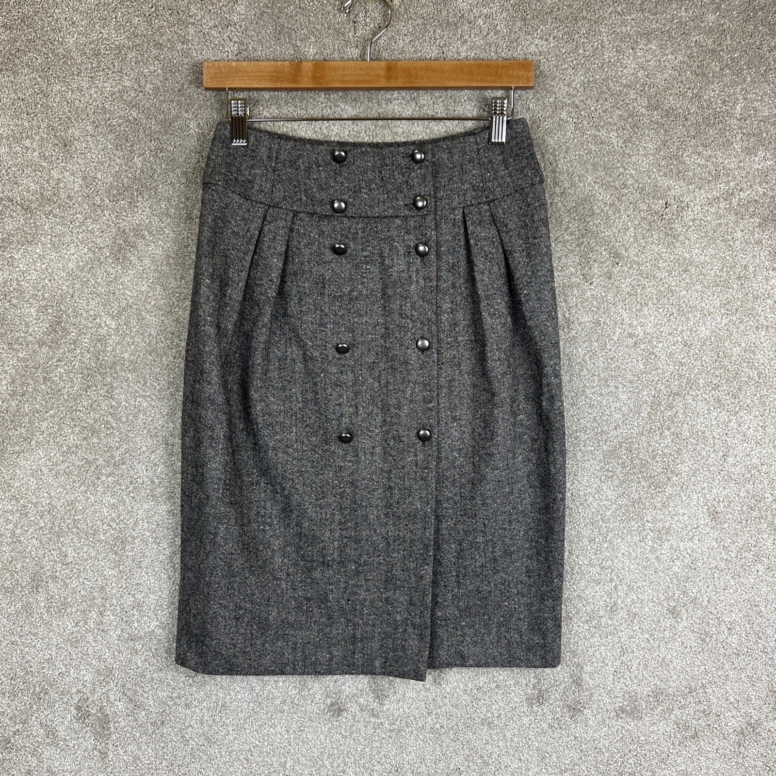 Minuet Skirt Womens UK8 Gray Wool Blend Button Lined Pencil Knee Length- 8541 | eBay US