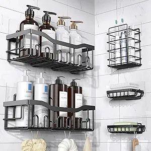 EUDELE Adhesive Shower Caddy, 5 Pack Rustproof Stainless Steel Bath Organizers With Large Capacit... | Amazon (US)