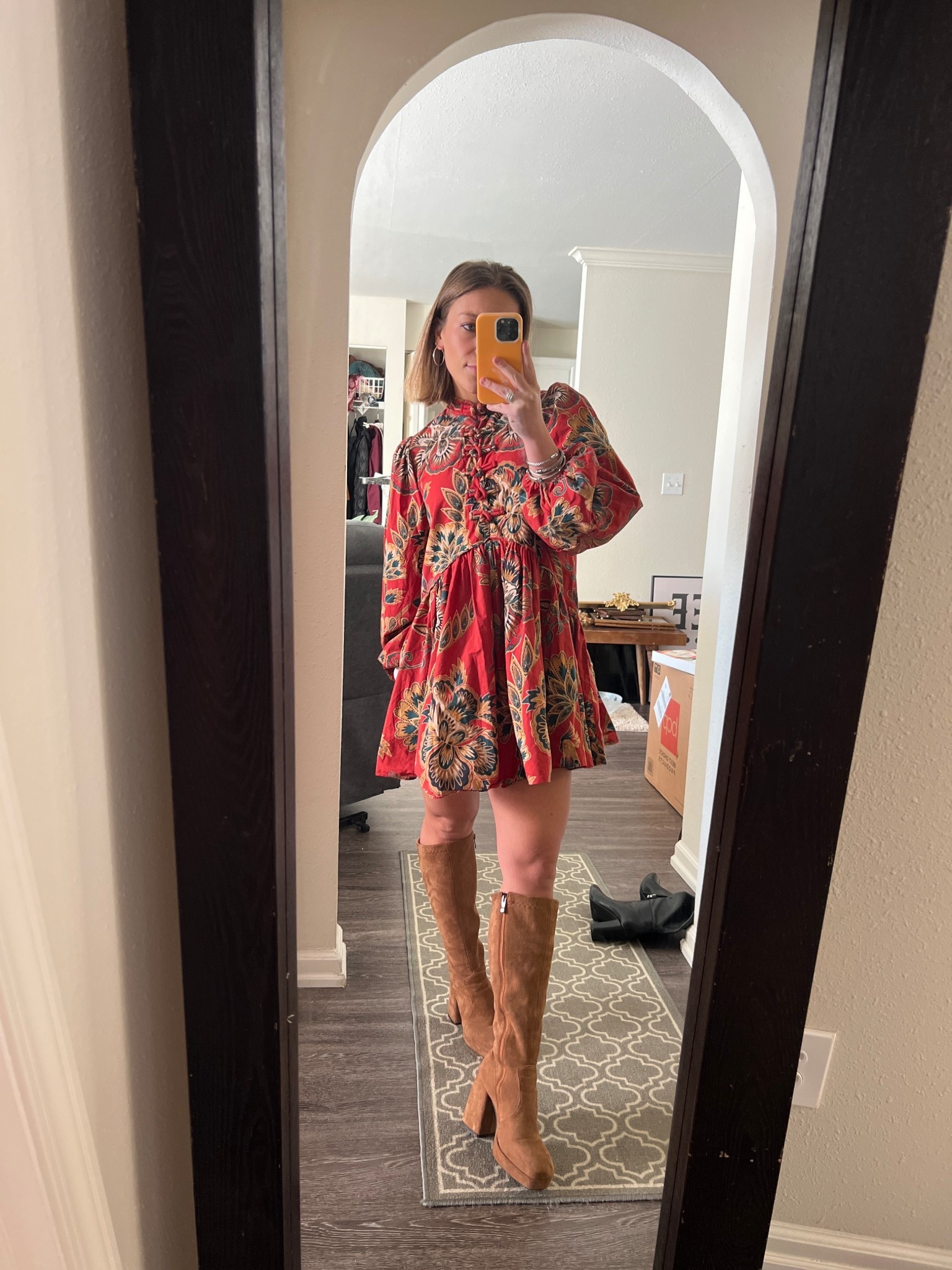 This Farm Rio dress is the definition of a statement fall outfit. Bold floral print, flowy fit, and effortless comfort make it perfect for fall events, brunch, date night, or an elevated everyday look. I styled it with tall suede knee-high boots for an easy fall outfit idea that feels polished but still comfortable. This is one of those throw-on dresses that does all the work for you — flattering, eye-catching, and perfect for transitioning into cooler weather. Linked here 🤍

#FarmRio #FallDress #StatementDress #FallOutfitIdeas #KneeHighBoots #LTKFinds #LTKFall #FallStyleInspo #WomensFallFashion 

#LTKPetite #LTKootd #LTKValentine