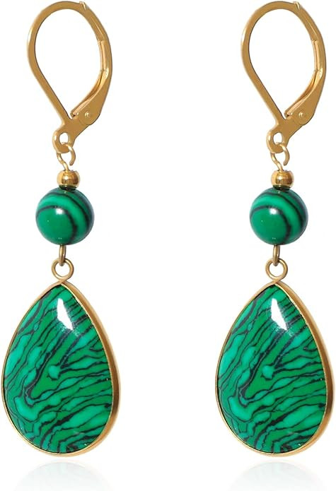 18k Real Gold Plated Handmade Teardrop Earrings Turquoise/Malachite Stone Earring for Women Drop ... | Amazon (US)