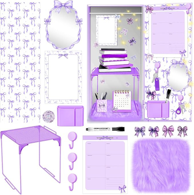 18 Pieces Purpul Bow Locker Accessories for Girls with Purpul Bow Magnetic Wallpaper Wall Sticker... | Amazon (US)