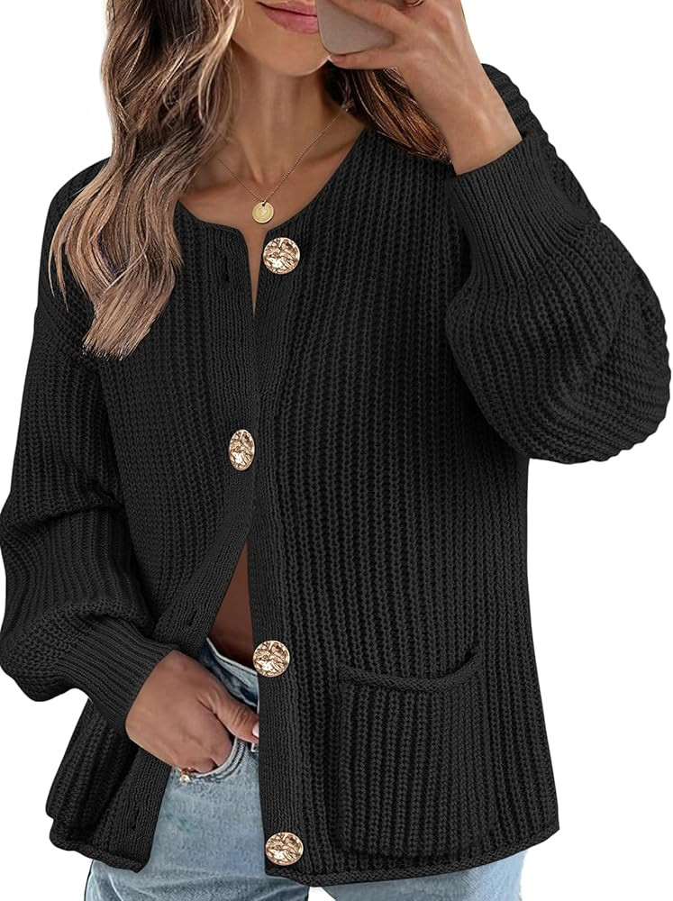 MEROKEETY Women's Long Sleeve Cardigan Sweater Fall Button Down Ribbed Knit Outerwear Coats with ... | Amazon (US)