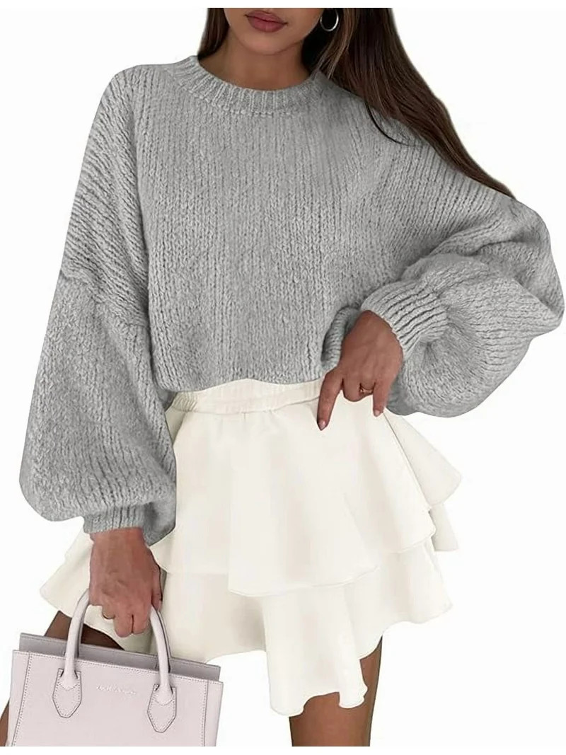 PRETTYGARDEN Women's Oversized Sweaters Fall Chunky Knit Pullover Lantern Sleeve Crewneck Jumper ... | Walmart (US)