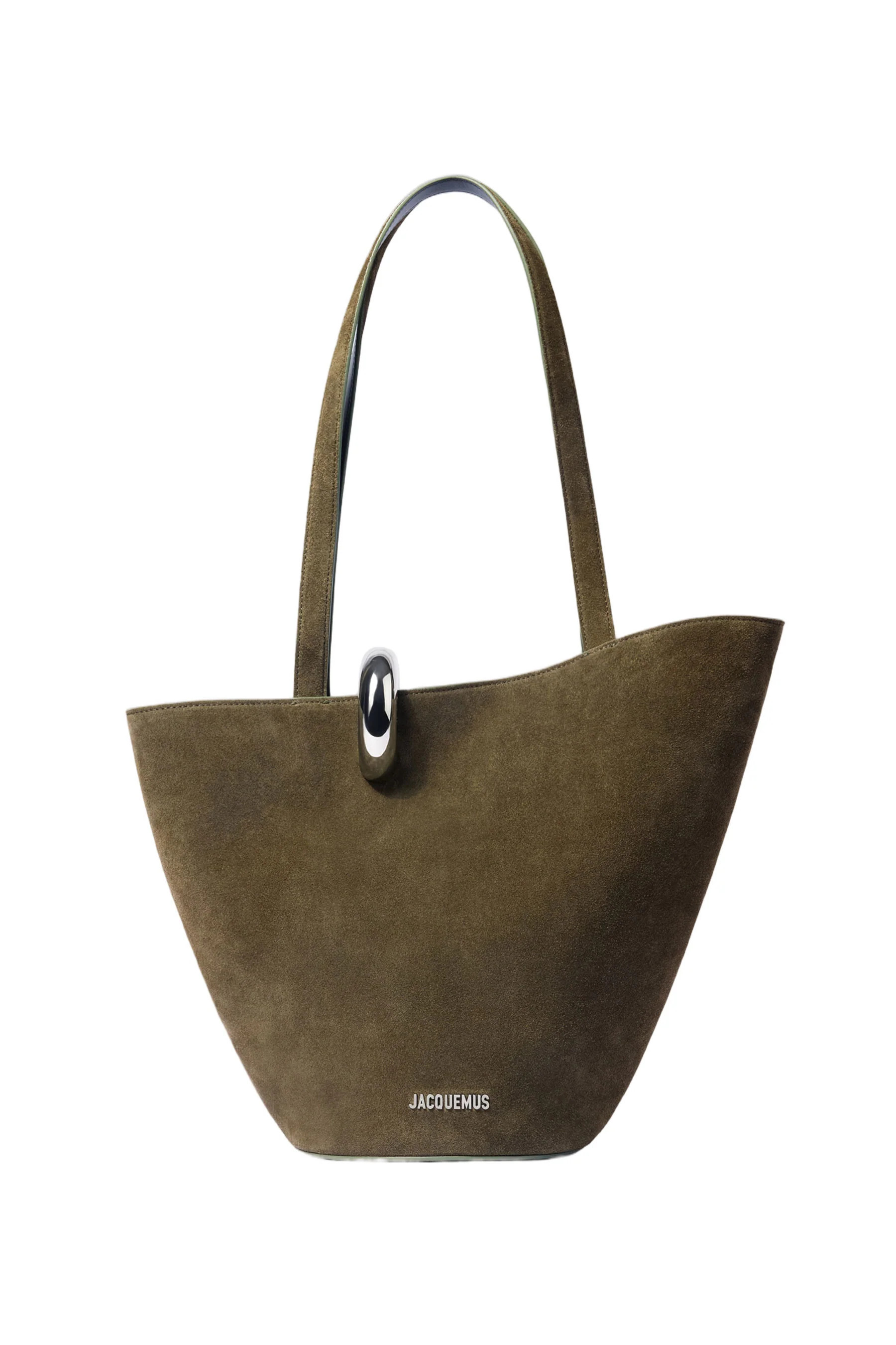Asymmetric Olive Green Suede Bucket Bag | Shop Simon