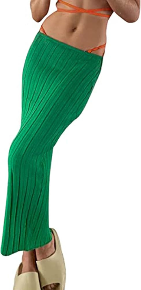 SAFRISIOR Women Solid Knitted Long Maxi Skirt Slim Stretch Midi Skirt Strapless Bodycon Beach Cov... | Amazon (US)