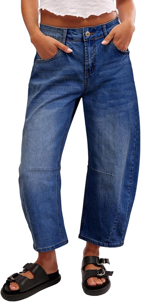 Sidefeel Women's Barrel Jeans Wide Leg Vintage Mid Rise Y2k Baggy Boyfriend Ankle Denim Pants | Amazon (US)