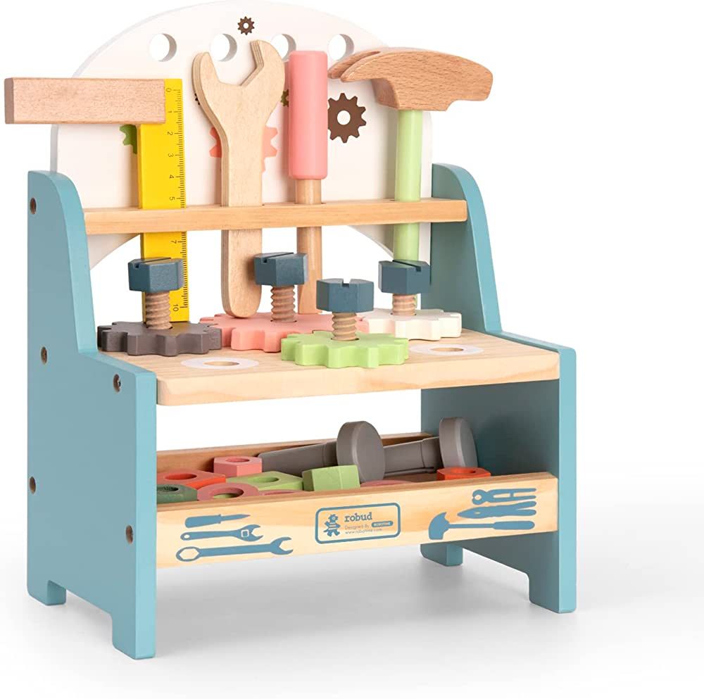 ROBUD Mini Wooden Play Tool Workbench Set for Kids Toddlers - Construction Toys Gift for 18 Month... | Amazon (US)