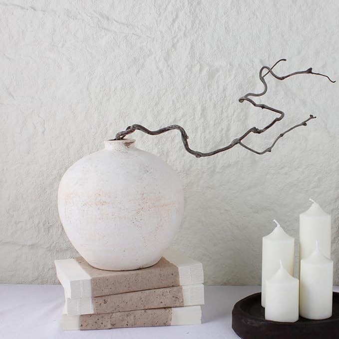White Ceramic Boho Vase, Textured Rustic Decorative Round Vase for Table Shelf Centerpieces Kitch... | Amazon (US)