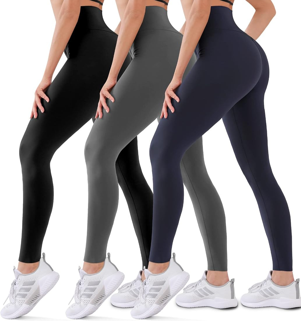 Hmuuo 3 Pack Leggings for Women High Waisted Tummy Control No See-Through Yoga Pants Workout Runn... | Amazon (US)