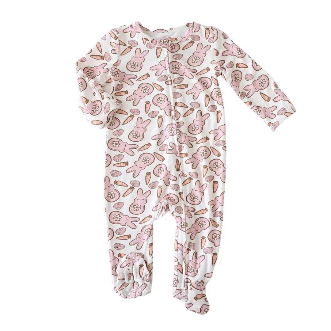 Bunny Love Zipper Footie | Pink* | Caden Lane