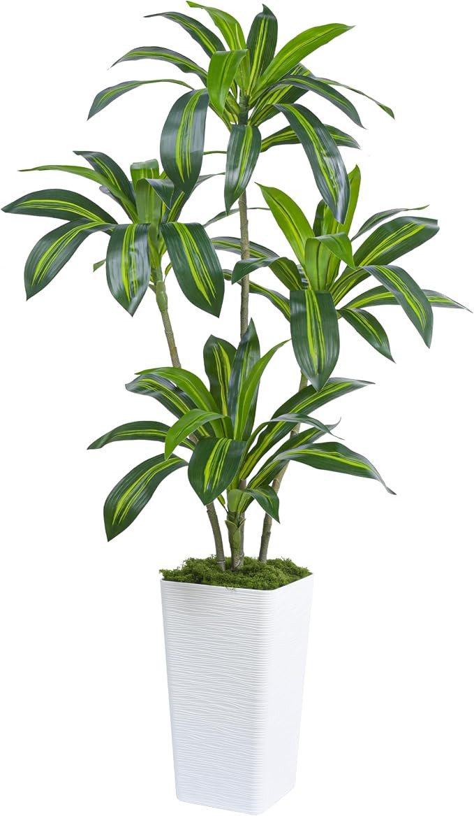 Artificial Plants Dracaena Indoor 5FT Fake Tree with White Tall Planter, Tall Fake Floor Plant in... | Amazon (UK)