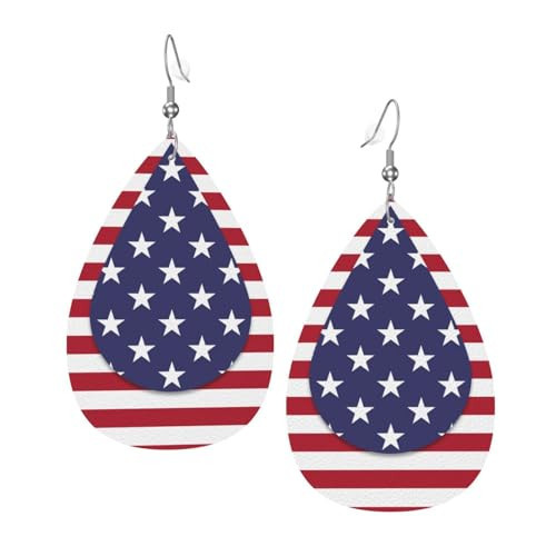 4th of July American Flag Earrings Faux Leather Earrings Teardrop Dangle Earrings For Women Lightweight Drop Leaf Earrings | Amazon (US)