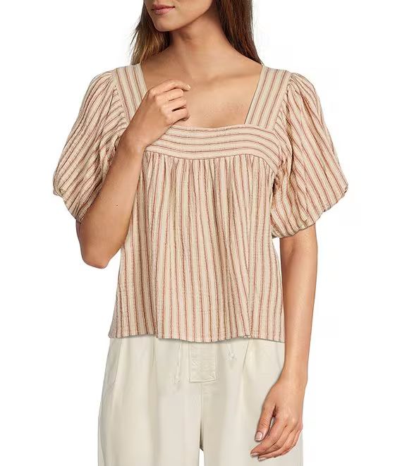 Short Puff Sleeve Square Neck Striped Blouse | Dillard's