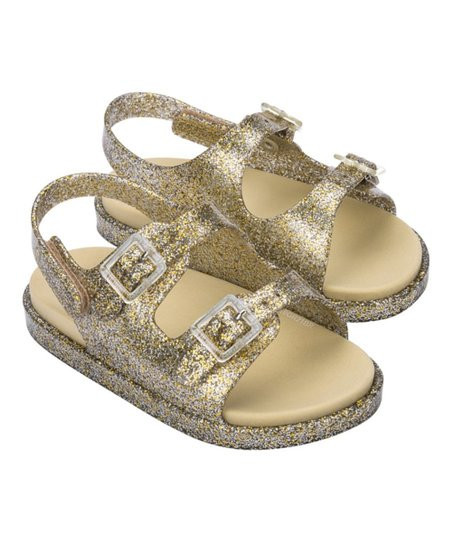 Mini Melissa Goldtone Glitter Sandal - Girls | Zulily