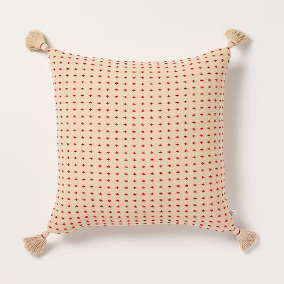 18"x18" Cross Stitch Throw Pillow Natural - Hearth & Hand™ with Magnolia | Target